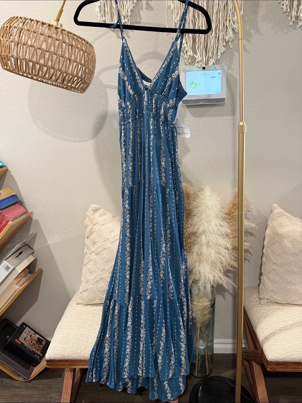 Angie Blue Floral Stripe Maxi Dress